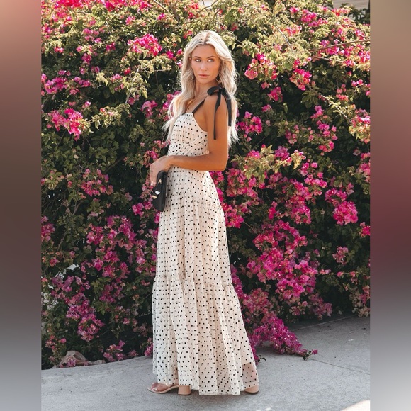 Vici FORE Velvet Polka Dot Tie Strap Maxi Dress - Picture 2 of 3